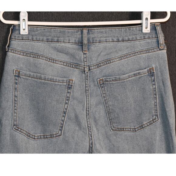 Old Navy High Rise Wow Wide Leg Women's 8 Tall Light Wash Denim Jeans Distressed - Picture 4 of 8